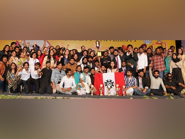 Winning Team of Chandigarh University along with the overall championship trophy during 38th AIU Inter University National Youth Festival