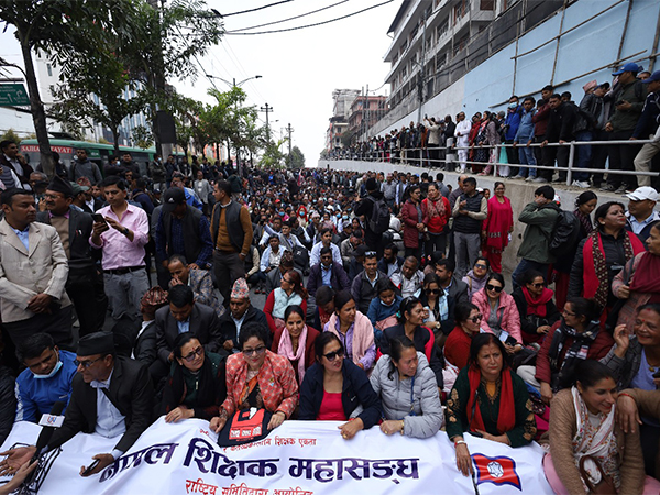 Teachers protest in Nepal (Photo/ANI)