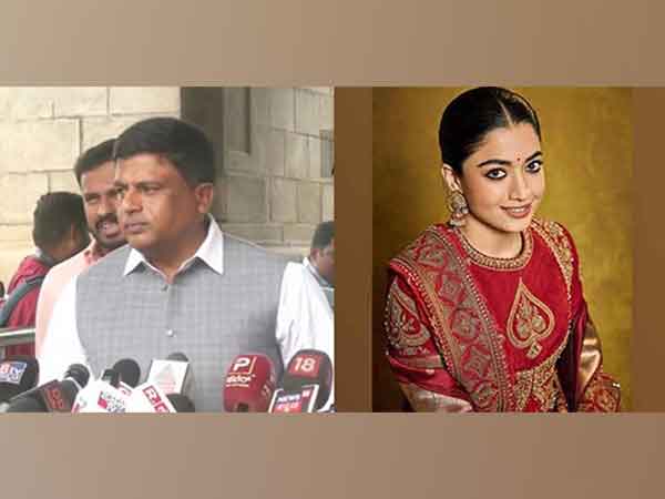 Congress MLA Ravikumar Gowda Ganiga, Rashmika Mandanna(Image source: ANI, Instagram/@rashmika_mandanna)