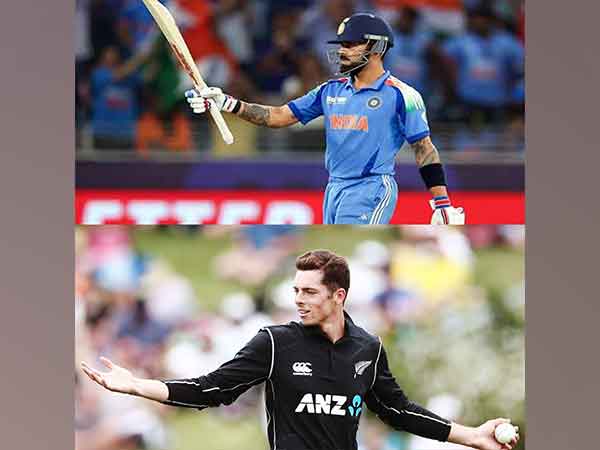 Virat Kohli and Mitchell Santner. (Photo: ANI/ICC)