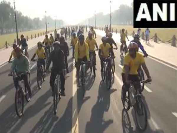 Participants at the Pink Cyclothon in Delhi promoting fitness and women’s empowerment on International Women's Day.(Photo/ANI)