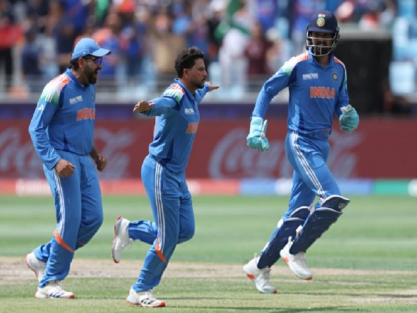 Rohit Sharma and KL Rahul celebrating with Kuldeep Yadav (Photo: @BCCI/X) 