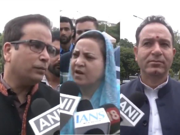 JKNC's Tanvir Sadiq (L); Minister Sakina Itoo (C); LoP JK assembly, Sunil Sharma (R) (Photo/ANI)