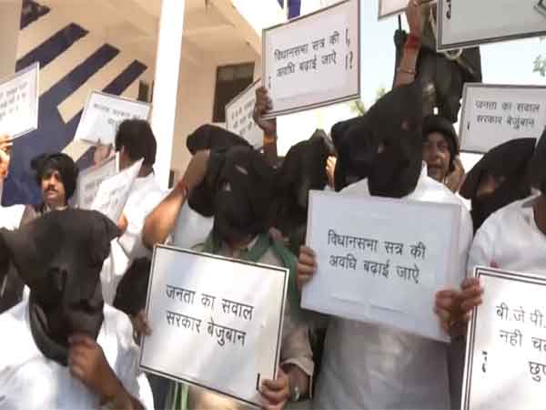 Congress leader staging protest (Photo/ANI)