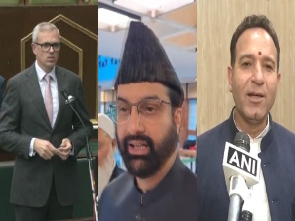 Jammu and Kashmir Chief Minister Omar Abdullah, Mirwaiz Umar Farooq of Muttahida Majlis-e-Ulema and Leader of Opposition in the J-K Legislative Assembly Sunil Sharma (Photo/ANI)