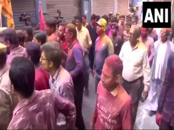 People celebrate Rangbhari Ekadashi Holi in Sambhal amid tight security (Photo/ANI)