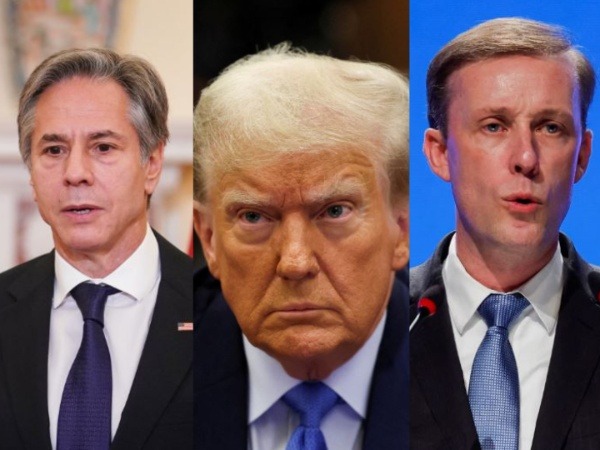 Former US Secretary of State Antony Blinken, US President Donald Trump, former US NSA Jake Sullivan (Photo credit: Reuters)