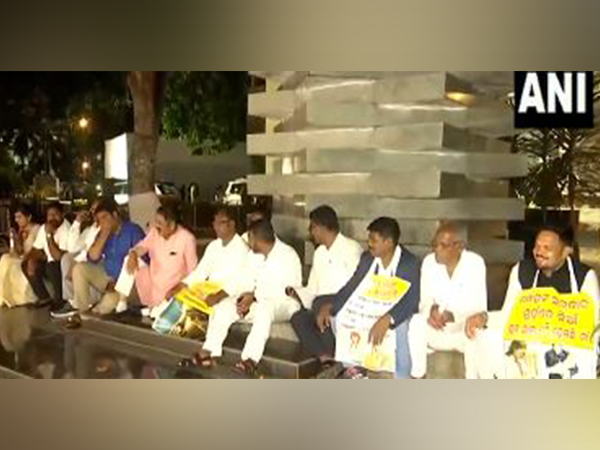 Congress MLAs protest in Odisha Assembly premises against rise in the cases of crimes against women (Photo/ANI) 