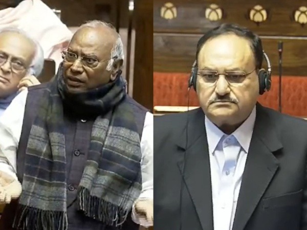 Congress President Mallikarjun Kharge and BJP President JP Nadda (Photo credit: Sansad TV)