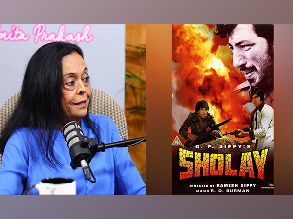 Bharathi S Pradhan (Image source/ANI), Poster of Sholay (Image source: Instagram)