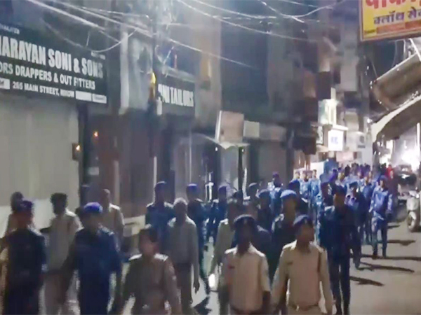 Flag march by police in Indore's Mhow (Photo/ANI)