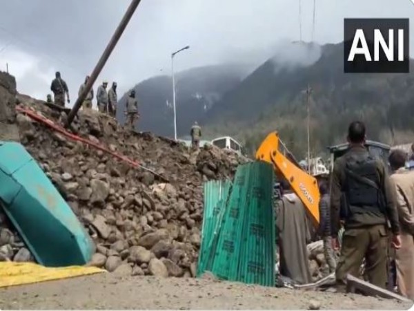 Landslide in Pahalgam area of south Kashmir's Anantnag district (Photo/ANI)