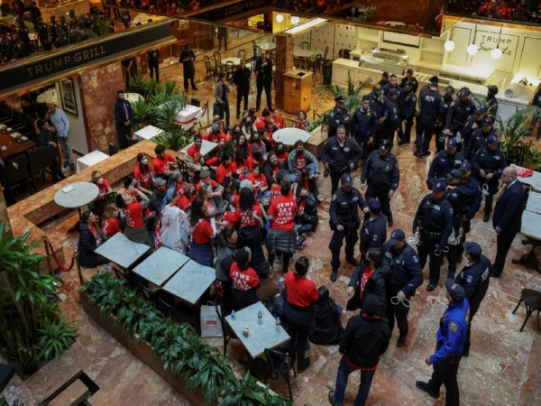 Police officers detain protesters gathered inside Trump Tower during a rally against arrest of Palestinian activist Mahmoud Khalil (Image Credit: Reuters)
