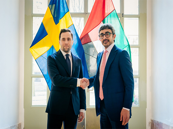 UAE Foreign Minister Sheikh Abdullah bin Zayed Al Nahyan, Sweden's Minister for International Development Cooperation and Foreign Trade Benjamin Dousa (Image Credit: X/@OFMUAE)