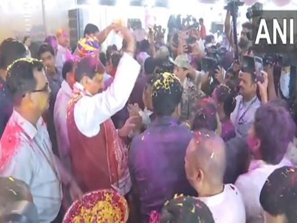 Madhya Pradesh Chief Minister Mohan Yadav celebrating Holi (Photo/ANI)