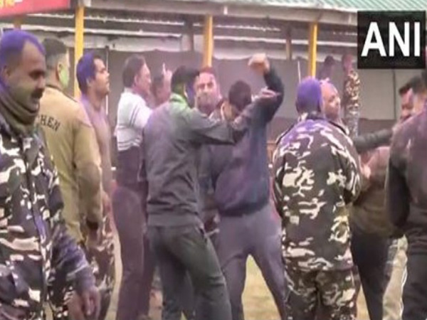 SSB soldiers celebrate Holi in Srinagar, Jammu and Kashmir (Photo/ANI)