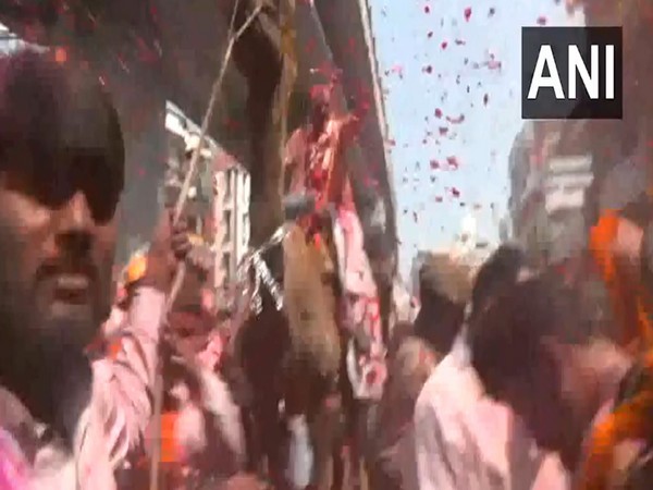 Uttar Pradesh Deputy CM Brajesh Pathak rode a camel to the Holi celebrations (Photo/ANI)