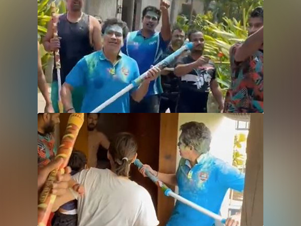 Sachin Tendulkar celebrating holi with Yuvraj Singh and rest of IML teammates. (Photo- Sachin Tendulkar X/@sachin_rt)
