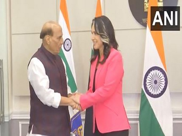 Defence Minister Rajnath Singh meets US Director of National Intelligence Tulsi Gabbard (Photo/ANI)