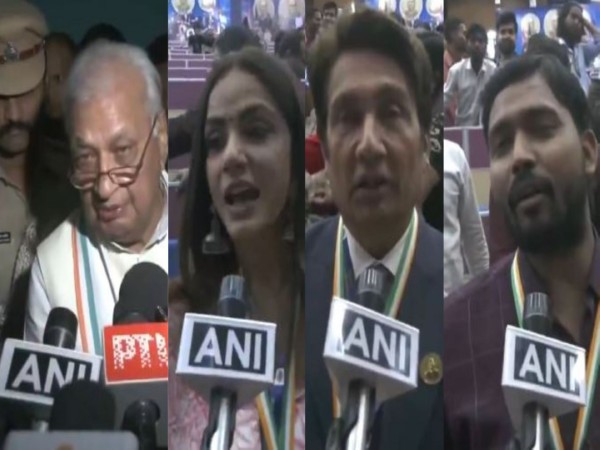 Bihar Governor Arif Mohammad Khan, Actress Nitu Chandra, Actor Shekhar Suman and YouTuber and Educator Khan Sir (Photo/ANI) 