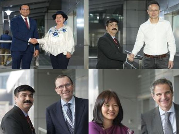 Bolivia's Minister of Foreign Affairs Celinda Sosa Lunda, Hungary's Minister of Foreign Affairs Peter Szijjarto, Norway's Minister of Foreign Affairs Espen Barth Eide, IAEA Director General Rafael Grossi (Photo Credit: X/@MEAIndia)