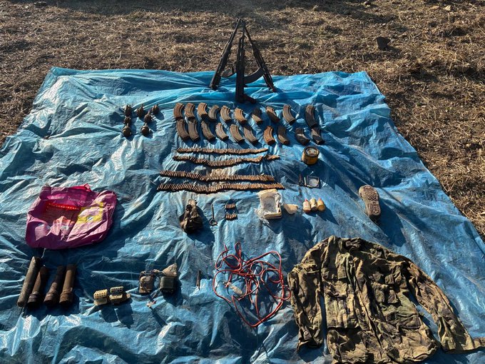 Visuals of the recovered Arms, Ammunition, narcotics (Photo/@Whiteknight_IA)