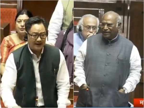 Union Minister Kiren Rijiju and Leader of Opposition Mallikarjun Kharge (Photo/Sansad TV)