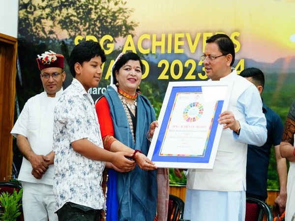 Uttarakhand CM Pushkar Singh Dhami honours three people and nine institutions with SDG Achiever awards (Photo/ANI) 