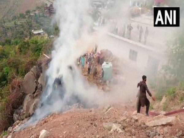 Fire tenders at the site of the stubble stack fire in Udhampur (Photo/ANI)