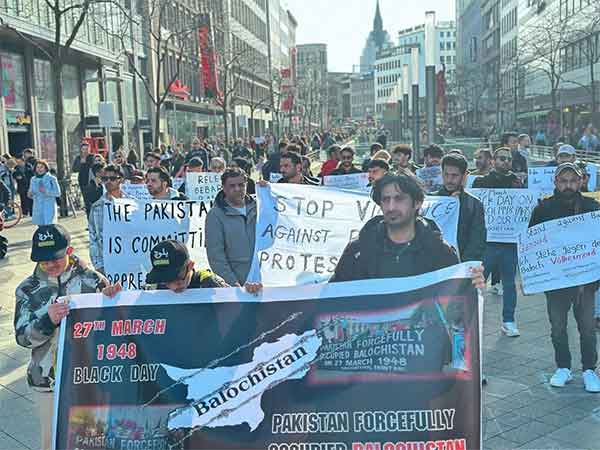 BNM holds protest in Germany to mark 77 years of Pakistan’s occupation of Balochistan. (Photo/ANI)
