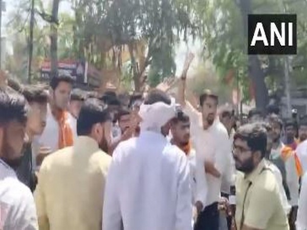 Members of ABVP Lucknow hold a protest on Friday. (Photo/ANI)