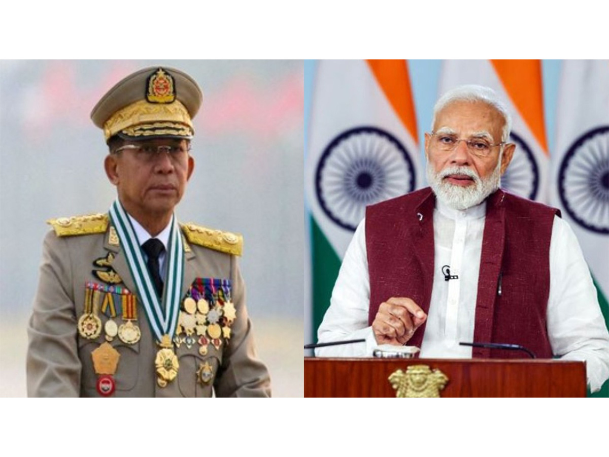 Myanmar military junta chief Min Aung Hlaing, PM Narendra Modi (Image Credit: Reuters, ANI)