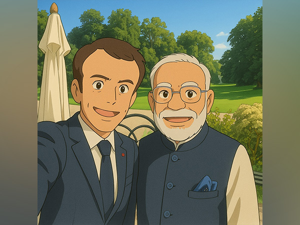 President Emmanuel Macron and Prime Minister Narendra Modi, imagined in Studio Ghibli-style art (Image: X@FranceinIndia)