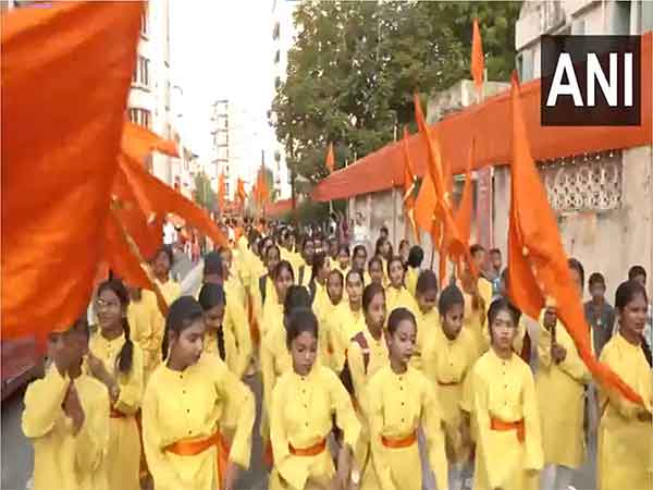 Children play traditional lezim as the party of Gudi Padwa celebrations (Photo: ANI)