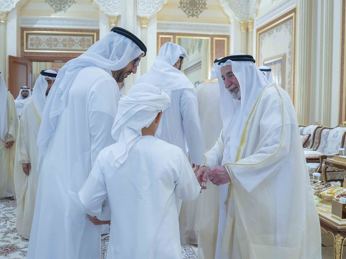 Sheikh Sultan bin Mohammed Al Qasimi receives Eid Al-Fitr greetings from dignitaries and officials at Al Badi’ Palace. (Photo: WAM)