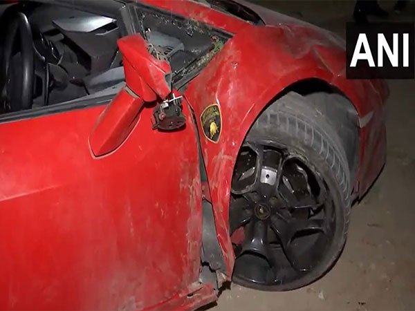 The Lamborghini involved in the accident near Sector 94 roundabout has been taken into custody by Noida Police (Photo/ANI) 