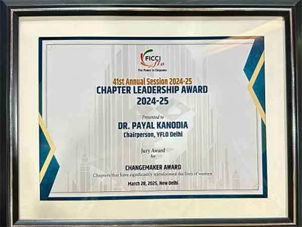 FICCI YFLO Delhi's 21st Chairperson, Dr. Payal Kanodia, Honoured with 