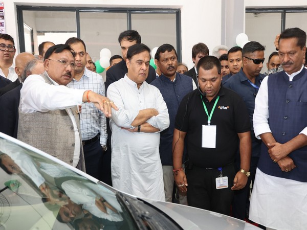 Assam CM Himanta Biswa Sarma at the automated vehicle fitness testing station at Biswanath on Monday. (Photo/ANI)   
