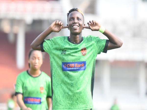Gokulam Kerala's Fazila Ikwaput celebrates after scoring goal against Sethu FC (Image: AIFF media)