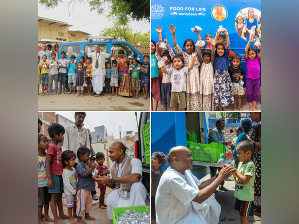 Devotees of ISKCON Attapur distributing free food packets during Ramnavmi Annadaan.