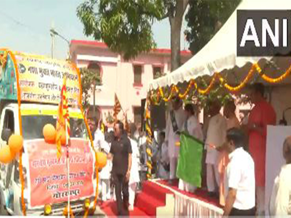 UP CM Yogi Adityanath flags off special vehicles for Nasha Mukti campaign (Photo/ANI) 
