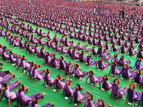 Students perform Surya Namaskar (Photo/ANI)