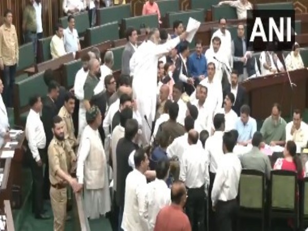 Visuals of protest in the Jammu and Kashmir Assembly (Photo/ANI)