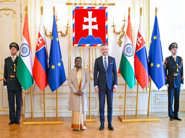 President Droupadi Murmu with Slovakia President Peter Pellegrini at Presidential Palace in Bratislava on Wednesday (Photo/ANI)