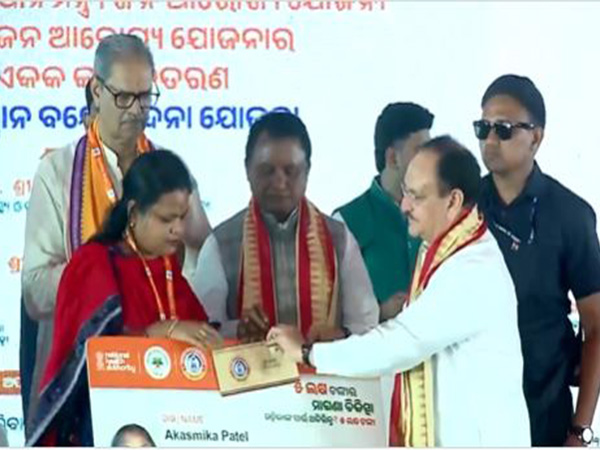Union Health Minister JP Nadda with Odisha CM Mohan Charan Majhi during the launch of various schemes in Cuttack on Friday. (Photo/ANI)