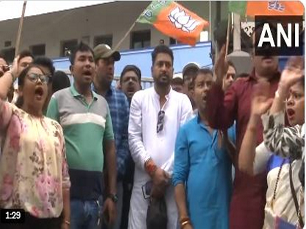 BJP MLA Shankar Ghosh leads protest in Siliguri over Charak Puja incident (Photo/ANI)