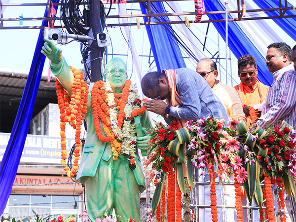 Union Minister Dharmendra Pradhan pays tribute to Dr BR Ambedkar in Sambalpur, Odisha. (Photo/ X @dpradhanbjp)