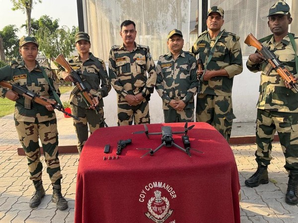 BSF troops with the recovered drone (Pic/BSF Punjab)