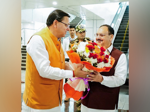 Uttarakhand CM Pushkar Dhami welcomes Union Minister JP Nadda at Dehradun’s Jolly Grant airport (Photo/ X @pushkardhami) 