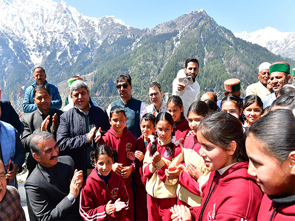 Himachal Pradesh Chief Minister Sukhvinder Singh Sukhu interacts with children of Killar Balika Ashram (Photo/ANI)